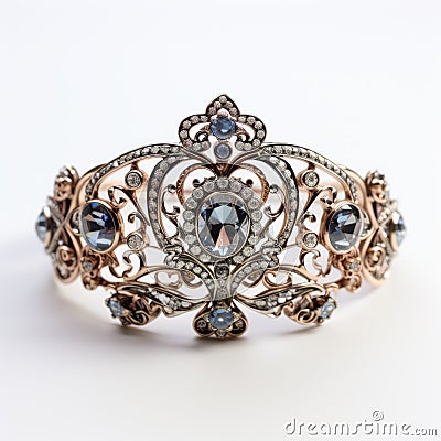 Vintage Tiara With Blue Stones And Diamonds - Inspired By Queen Stock Photo