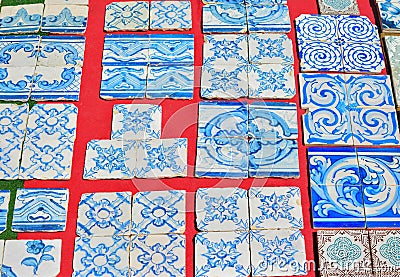 Vintage tile azulejo on the flea market Editorial Stock Photo