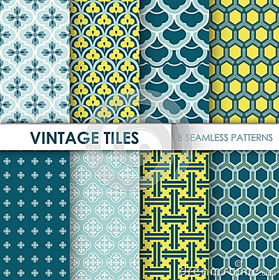 8 Vintage Tile Backgrounds Vector Illustration