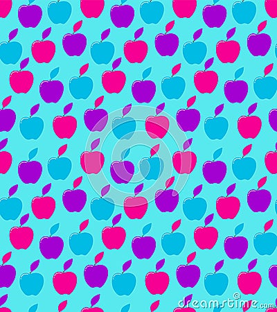 Vintage tiling seamless pattern with decorative apples. Neon 90s retro ornament Vector Illustration