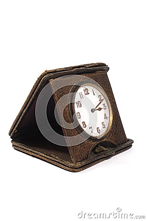 Vintage Timepiece Clock on White Background Stock Photo