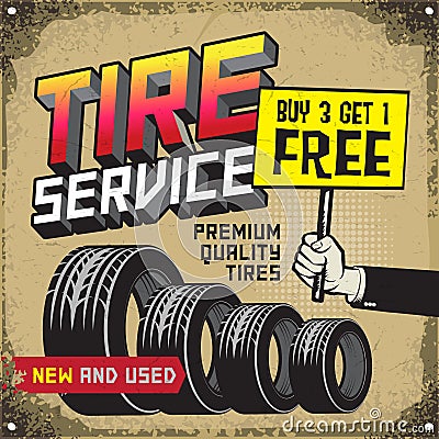 Vintage tire service or garage poster Vector Illustration