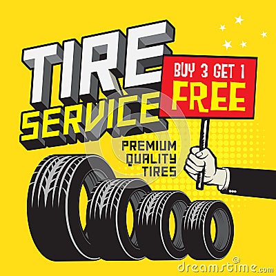 Vintage tire service or garage poster Vector Illustration