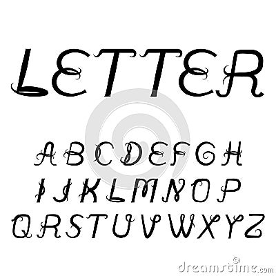 Vintage titular letters. Vector italic alphabet. Black inclined font isolated on white background. Vector Illustration