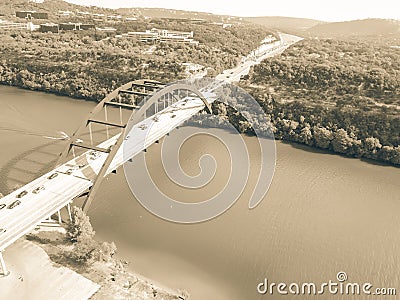 Aerial view Pennybacker Bridge or 360 Bridge in Austin, Texas, U Stock Photo