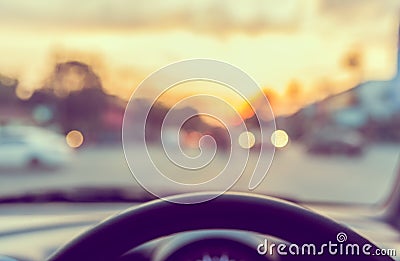 vintage tone blur image of people driving car on day time. Stock Photo