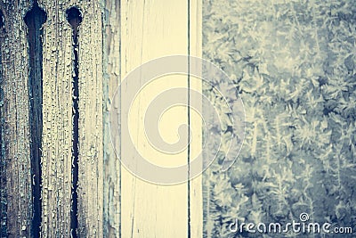 Vintage toned frosted rustic window as Christmas background with copy space Stock Photo