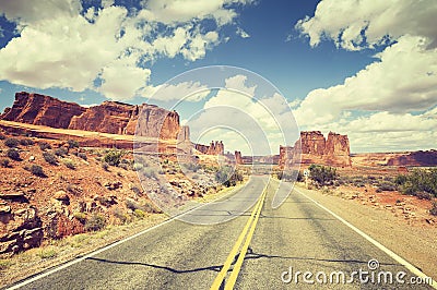 Vintage toned scenic road, travel concept picture, USA Stock Photo