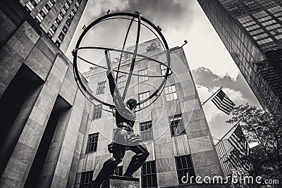 Vintage toned statue of Atlas in New York City Editorial Stock Photo