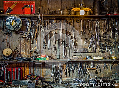 Vintage Tools Workshop Stock Photo