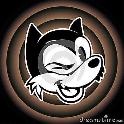 Vintage toons. retro cartoon character smiley woolf winks on the background looney tunes Vector Illustration