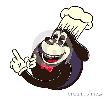 Vintage toons: retro cartoon chef dog, cook hat, pointing finger Vector Illustration