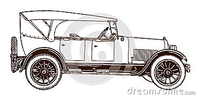 Vintage touring car with spare tire Vector Illustration