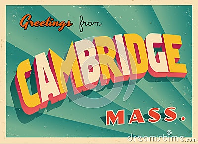 Vintage Touristic Greeting Card From Cambridge, Massachusetts. Vector Illustration