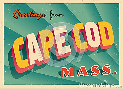 Vintage Touristic Greeting Card From Cape Cod, Massachusetts. Vector Illustration