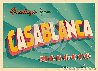 Vintage Touristic Greeting Card from Casablanca. Vector Illustration