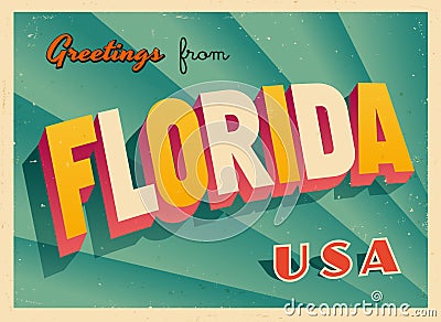 Vintage Touristic Greeting Card from Florida. Vector Illustration