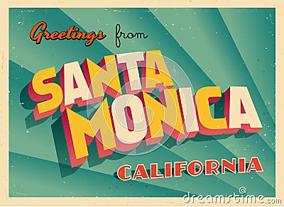Vintage Touristic Greeting Card From Santa Monica, California. Vector Illustration