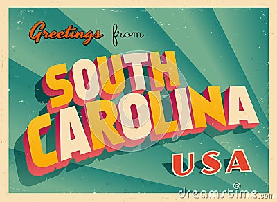 Vintage Touristic Greeting Card from South Carolina. Vector Illustration