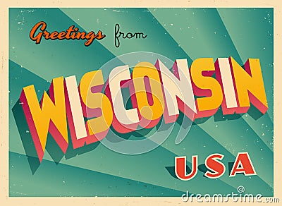 Vintage Touristic Greeting Card from Wisconsin. Vector Illustration