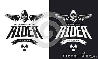 Vintage toxic rider in gas mask black and white isolated vector logo. Vector Illustration