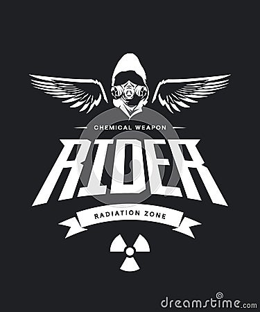 Vintage toxic rider in gas mask vector logo isolated on dark background. Vector Illustration