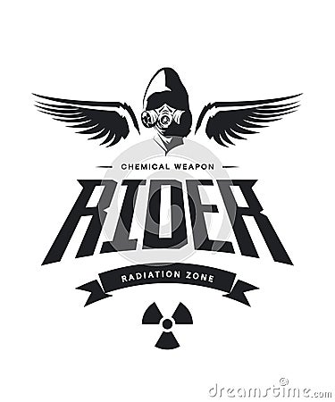 Vintage toxic rider in gas mask vector logo isolated on white background. Vector Illustration