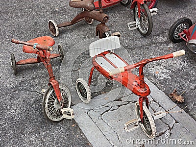 Old tricycles for children Stock Photo