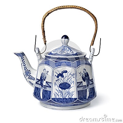 Vintage traditional ceramic Chinese teapot on white background Stock Photo