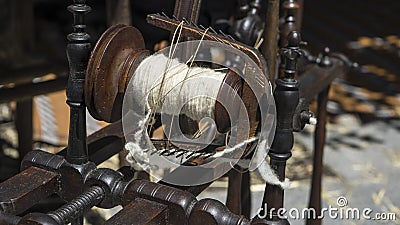 Vintage, traditional spinning wheel for wool yarn, craft ancient Stock Photo
