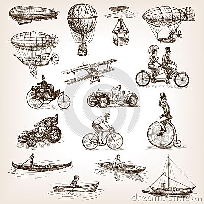 Vintage transport set sketch style vector Vector Illustration
