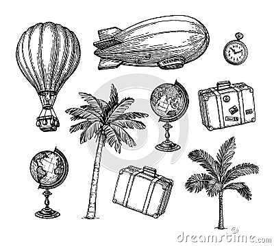 Vintage travel set. Vector Illustration