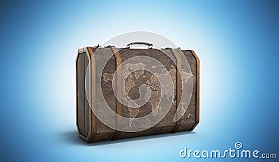 Vintage travel suitcase 3d render on blue background Stock Photo