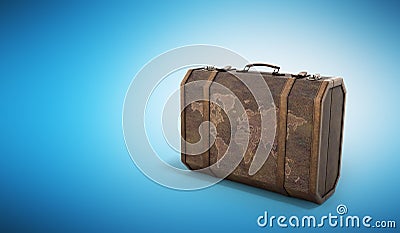 Vintage travel suitcase 3d render on blue background Stock Photo