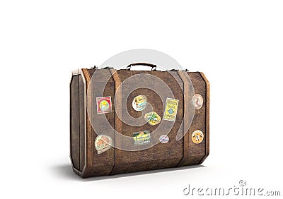 Vintage travel suitcase 3d render on white background Stock Photo