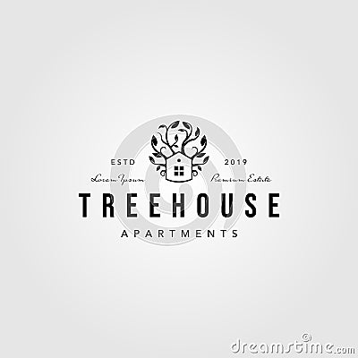 Vintage tree house logo nature vector illustration design Vector Illustration