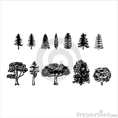 Vintage tree silhouettes on white background. Vector illustration. Vector Illustration