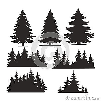 Vintage trees and forest silhouettes set Vector Illustration