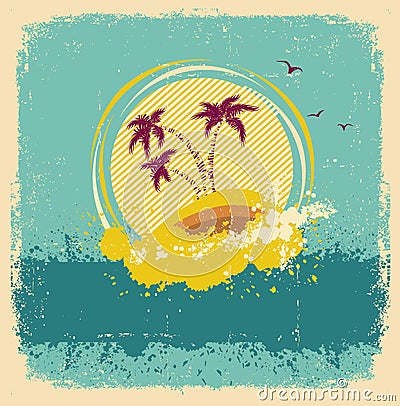 Vintage tropical island.Abstract image Vector Illustration