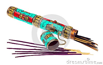 Vintage tube with incense sticks Stock Photo