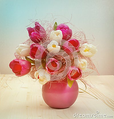 Vintage tulip bouquet Stock Photo