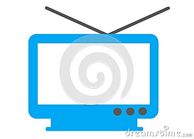 A vintage turquoise light blue television TV set with antenna and tuning knobs white backdrop Cartoon Illustration