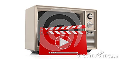 Vintage TV and movie clapper on white background. 3d illustration Cartoon Illustration