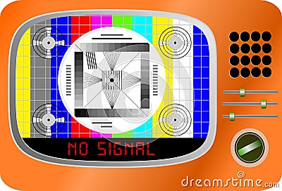Vintage TV set with test pattern and caption no signal, offline, disturbance,error sign,vector, website down error sign Vector Illustration