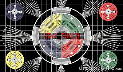 Vintage TV test pattern with caption stay tuned, offline, disturbance,error sign,vector, website down sign Vector Illustration