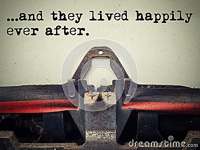 Vintage typewriter they lived happily ever after text Stock Photo