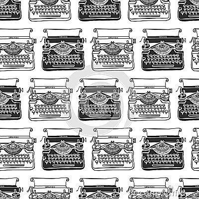 Vintage typewriter seamless background. Hand drawn vector Vector Illustration