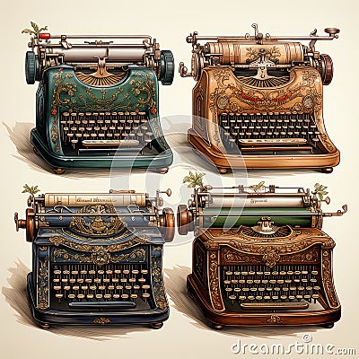 Vintage Typewriters with Timeless Engraving Stock Photo