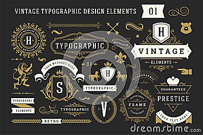 Vintage typographic decorative ornament design elements set vector illustration Vector Illustration