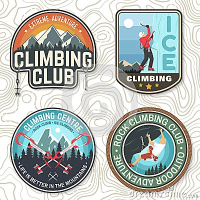 Vintage typography design with climber, carabiner and mountains Vector Illustration